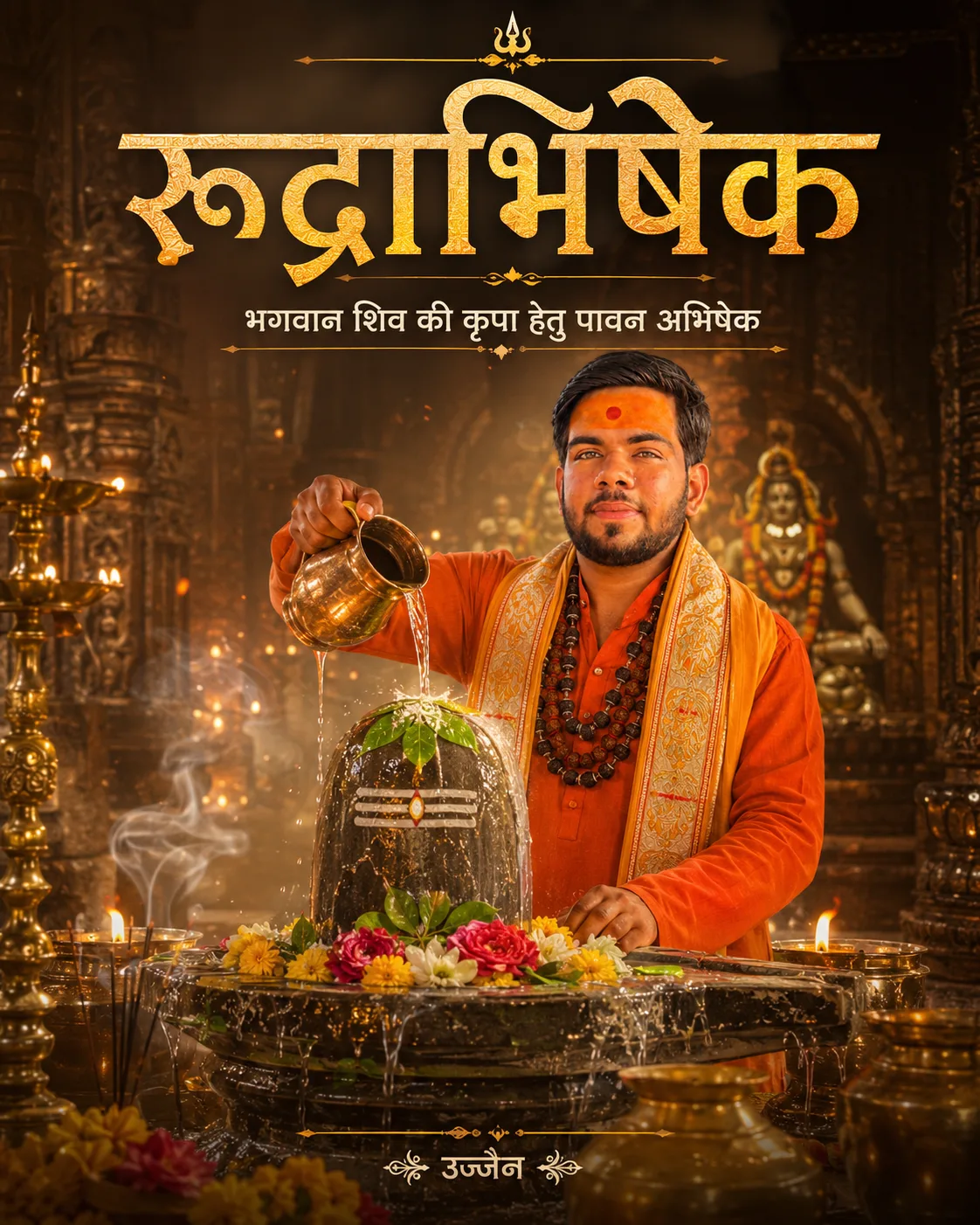 Pandit Ji with Shiv temple background